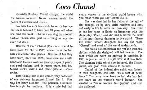 coco chanel obituary.